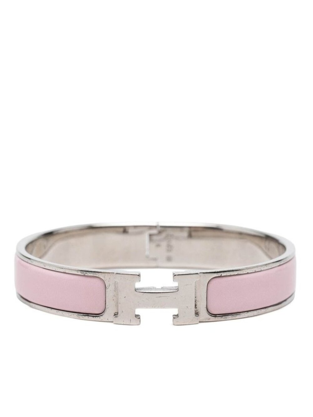 Hermes Click TGM Enamel Bracelet Bangle Pink Silver Metal